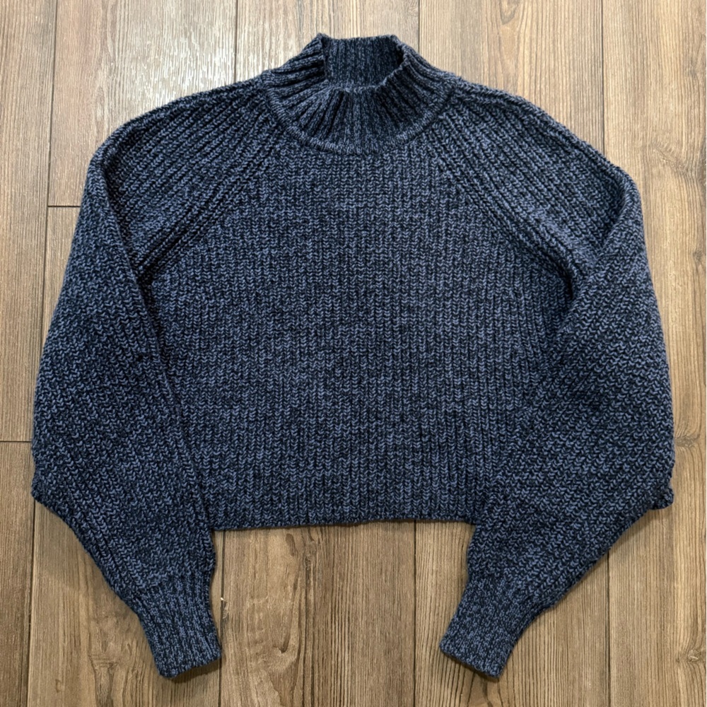 Club Monaco Cropped Chunky Knit Sweater Navy Blue Women’s XS Petite Luxury